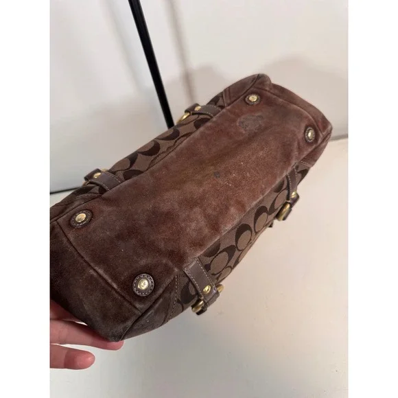 Coach Hampton Signature Carryall Brown Jacquard Vintage Leather Tote Bag 10384 - Picture 3 of 10